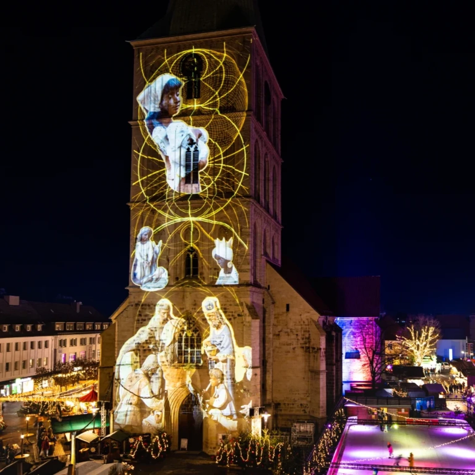 3D Lichtershow Kirchen-Projektion Weihnachtsmarkt Hamm